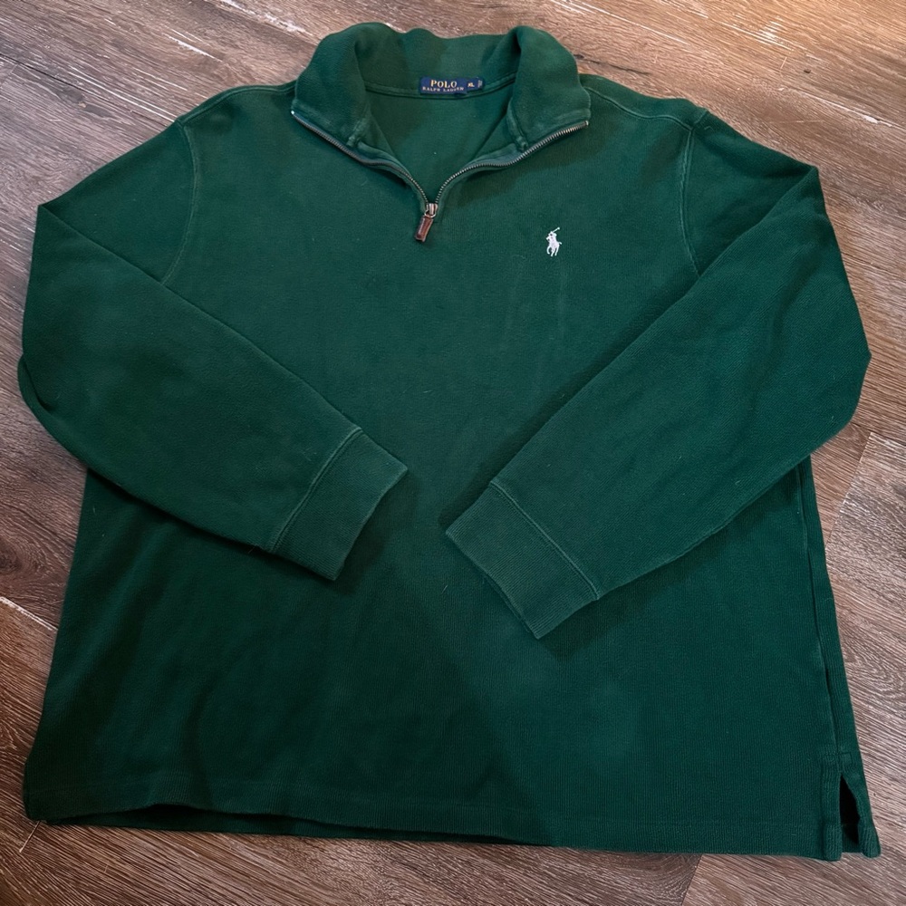 Polo Ralph Lauren Green Pullover Men's Rib Knit 1/4 Zip Sweater Mock Neck XL